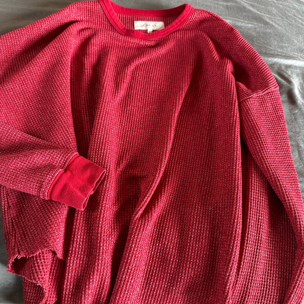 THE GREAT Red honeycomb top loose breezy